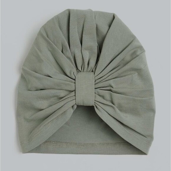 H&M Girls Knot Detail Cotton Jersey Sage Green Knotted Turban Hat Size 7-12 NEW - Picture 1 of 7